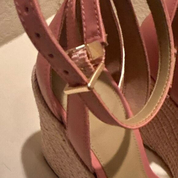 Michael Kors Size 9.5 Kimberly Espadrille Wedge Sandals Pink Preppy Coastal - Picture 8 of 11